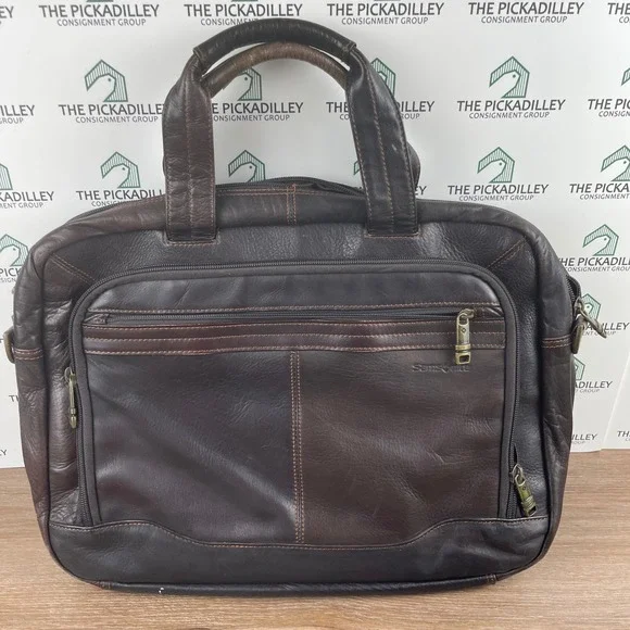 Classic Samsonite Leather Top loader Briefcase Dark Brown Business‎ Work Travel